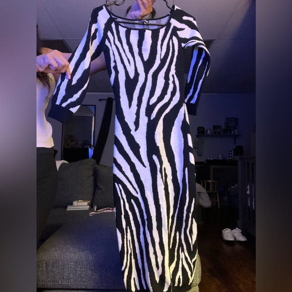 Zebra Print Sweater Midi Dress - Picture 1 of 8